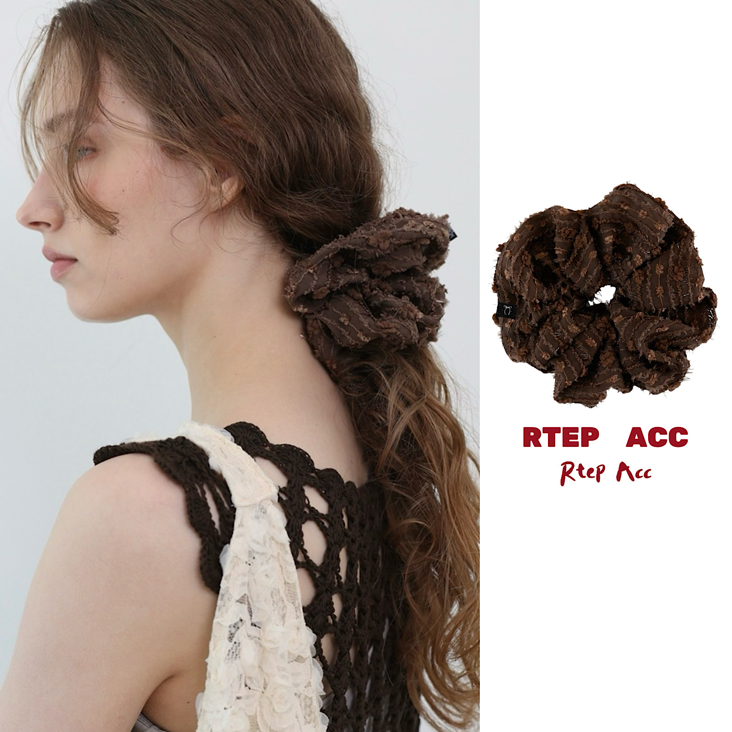 手作榛果棕刺绣大肠发圈大号