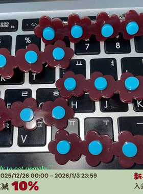 RTEP 定制usite韩国小众ins紫红色/湖蓝色花朵醋酸发夹边夹子刘海