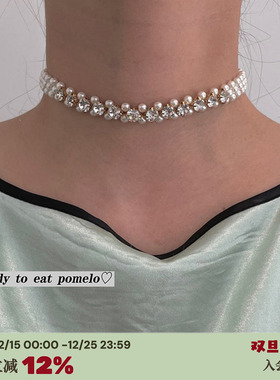白松石珍珠带钻镶嵌编织choker