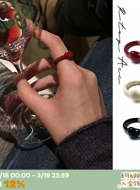 爱心珐琅戒指*戚薇同款安可拉红