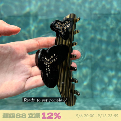 SS*花朵镶钻法式小众复古鲨鱼夹