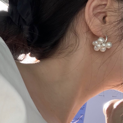 法式复古风~气质珍珠花苞耳环