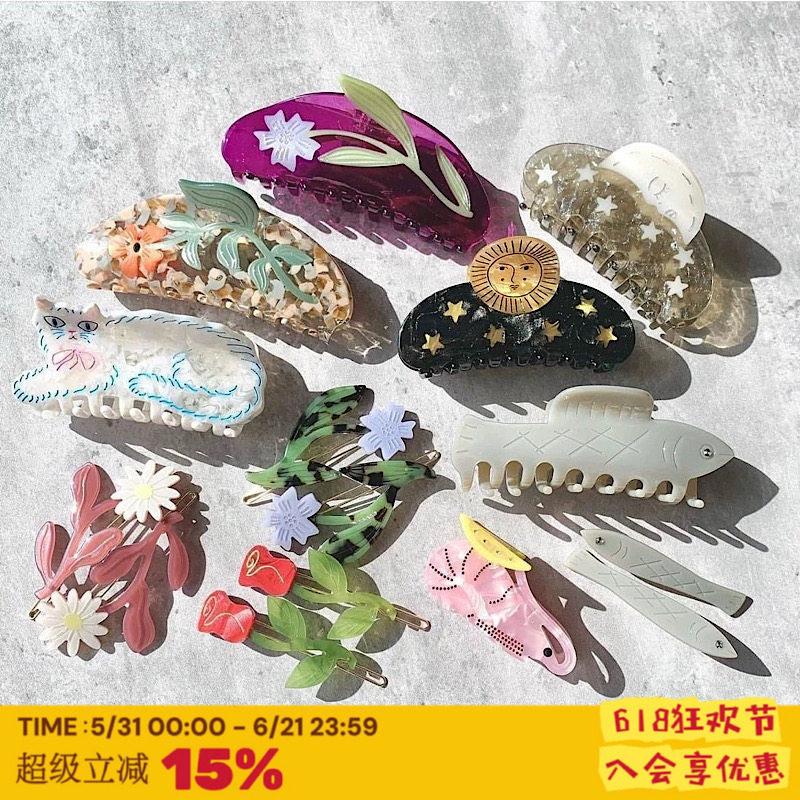 RTEP 小众winona彩色花朵太阳柠檬虾猫咪醋酸抓夹鲨鱼夹发夹