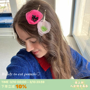 RTEP CARO同款丹麦纱质发夹立体花瓣造型花朵发卡发饰边夹