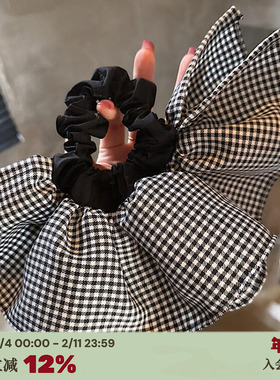 RTEP 经典千鸟格*复古双层黑色格子发圈大号高级感发绳马尾黑白