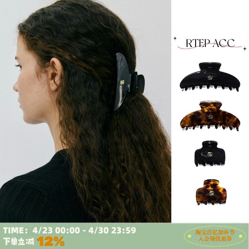RTEP 玳瑁琥珀小金标*黑色醋酸抓夹加厚板材鲨鱼夹高级发夹发饰