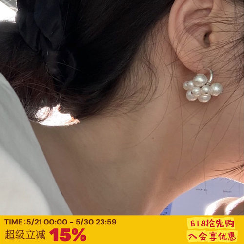 法式复古风~气质珍珠花苞耳环