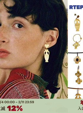 高版本*合集Apres Ski西班牙手工镀真金拉丝复古小众设计耳环耳钉