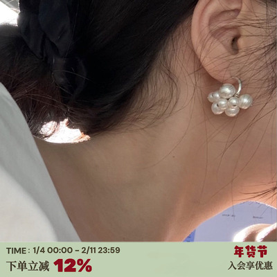 法式复古风~气质珍珠花苞耳环