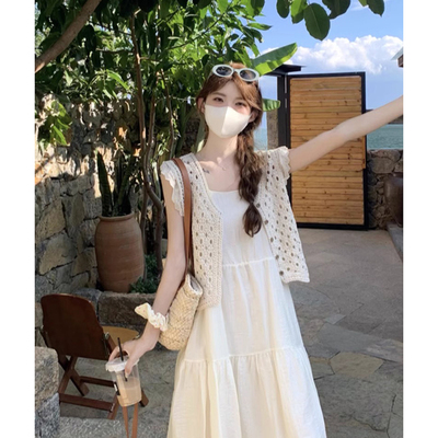 波西米镂空短袖针织开衫马甲女夏吊带外搭披肩蕾丝防晒罩衫0518k