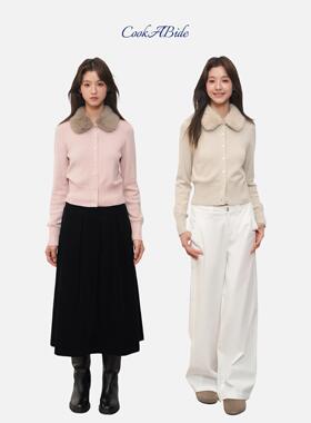 CookABide 可拆卸小翻领毛领针织毛衣开衫