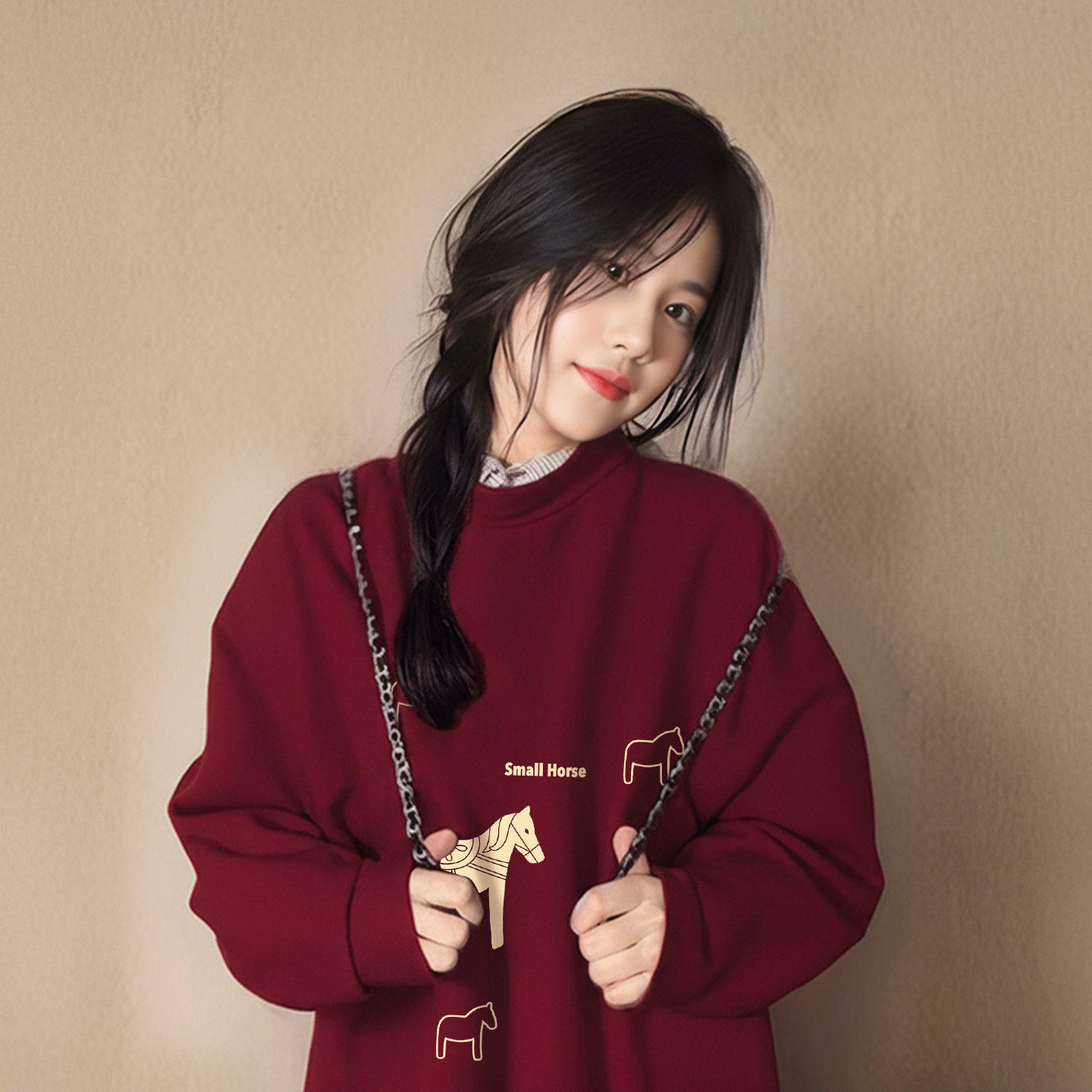 红色新年卫衣女圆领2026新款马年本命年衣服秋冬加绒加厚跨年上衣