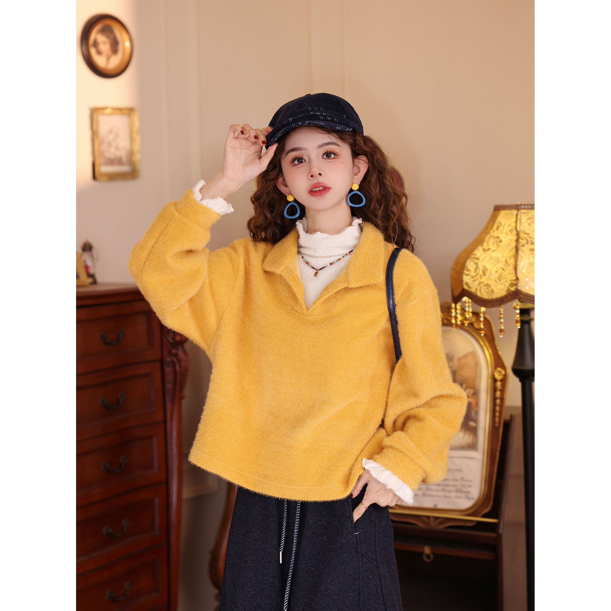 陈佳洁【落日孤舟】长袖卫衣女款加厚冬休闲宽松设计感假两件上衣