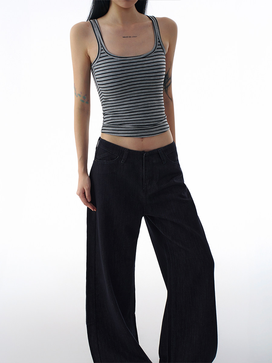 American Retro Dark Blue Low-Waisted Wide-Leg Jeans for Women 2025 Autum New Style Drapedy Straight Wide-Leg Pants