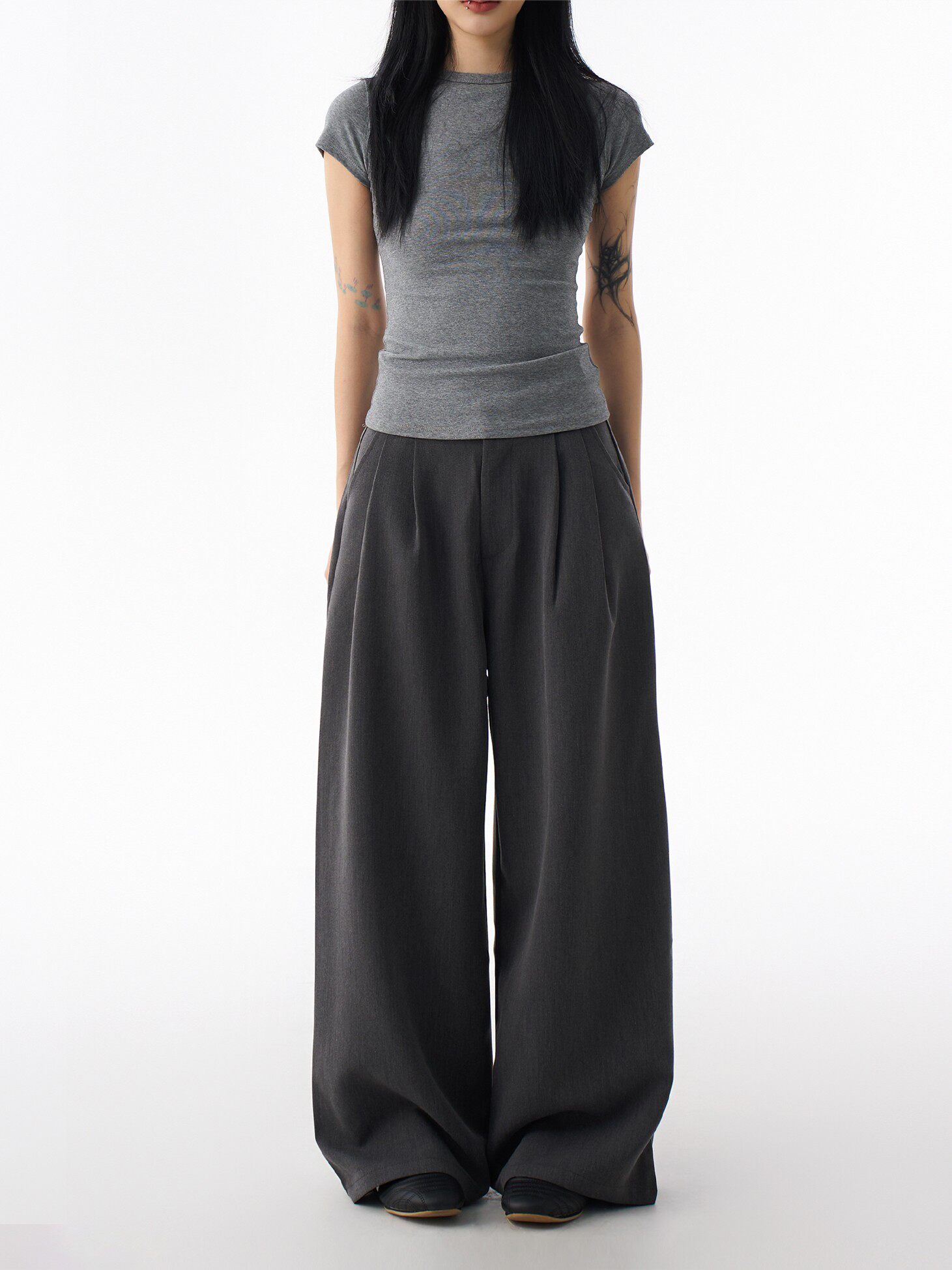 thumbnail for AGUA gray suit pants women's autumn wide-leg pants straight-leg pants drape high-end slimming small casual trousers