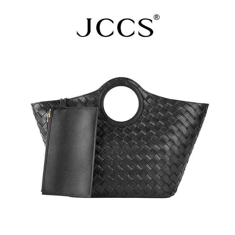 jccs新款质感牛皮菜篮手提大包编织真皮大容量女包通勤休闲简约