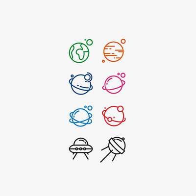 桃山彩色泫雅ins风星球飞船ufo简约图形仿真刺青韩国防水纹身贴纸