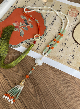 莲花吊坠长流苏背云璎珞项链