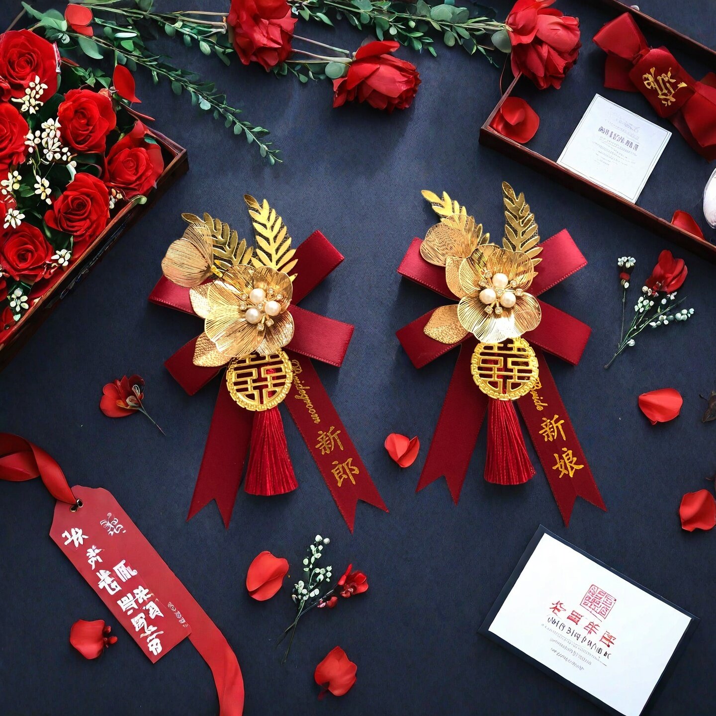 胸花结婚胸前花高级中式胸花婚礼全套一家人新郎新娘爷爷爸爸妈妈