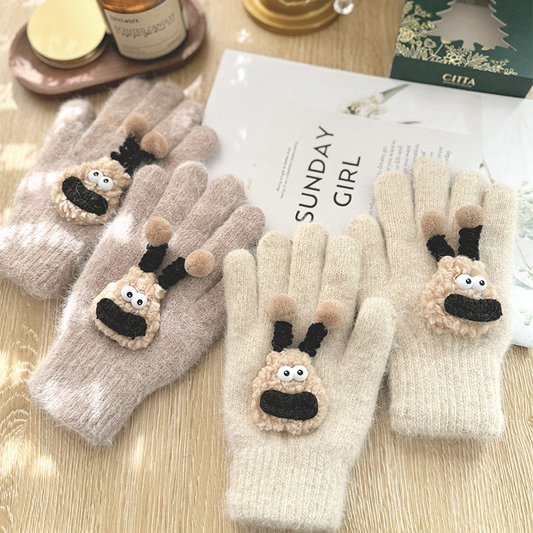 手套女冬季保暖骑车开车毛线加绒