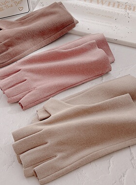 半指手套女冬季春秋天骑车薄款德绒保暖美甲防晒黑运动半截露指尖