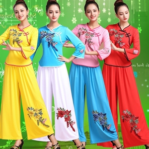 广场舞蹈服装2023夏新款上衣中老年民族风团体表演出服秧歌服套装