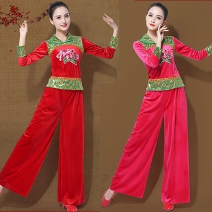 民族风金丝绒广场舞蹈服装新款女团队服秧歌服跳舞台表演出服套装