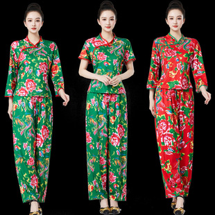 新款东北大花民族风中老年女团队秧歌服套装表演出服广场舞蹈服装