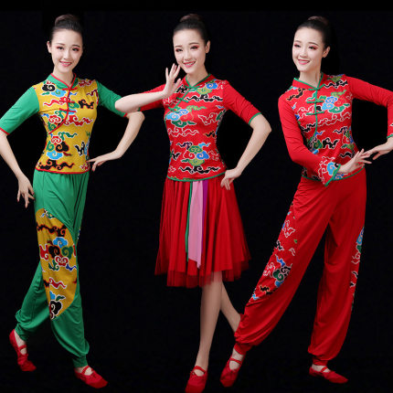 民族2025新款广场舞蹈服装女上衣团体运动跳舞秧歌服表演出服套装
