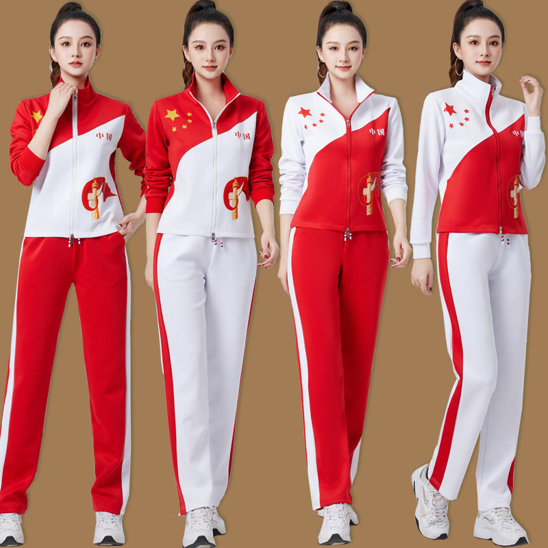 红色广场舞演出服团体套装女新款