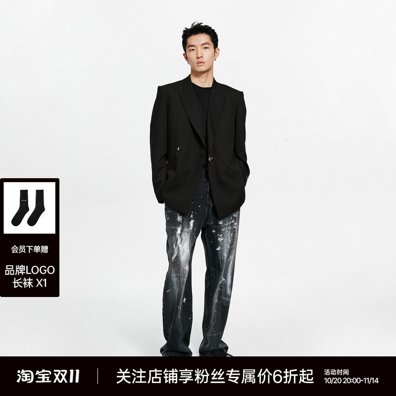Unawares. 男女同款 重工涂鸦油漆泼墨牛仔裤 复古做旧直筒宽松裤