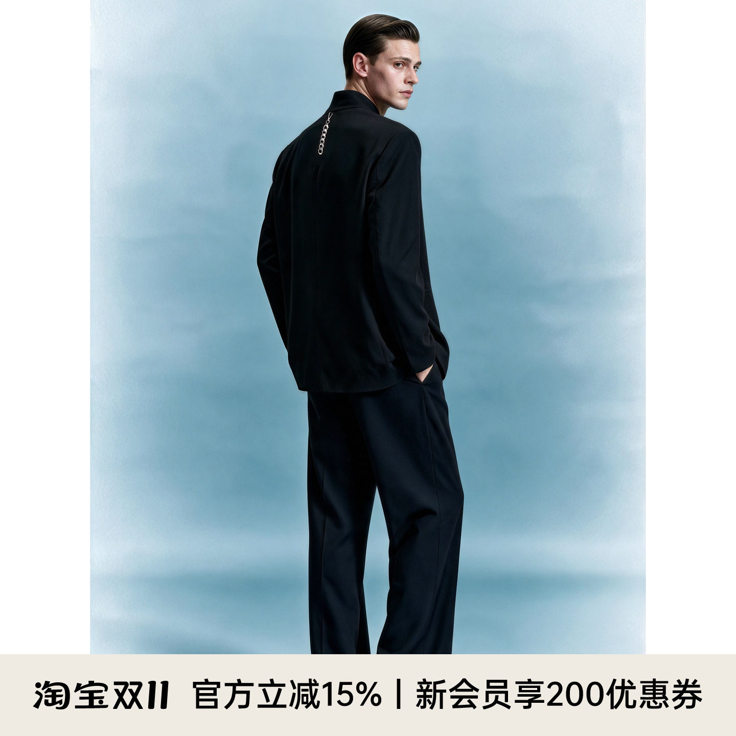 Unawares. 设计师男装不对称廓形西装人字纹背部链条抗皱休闲西服