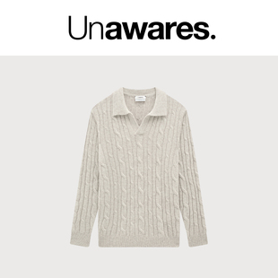 复古简约亲肤Polo领羊毛麻花针织毛衫 Unawares. 经典