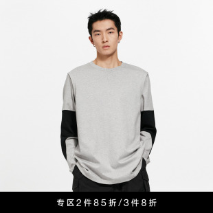 圆领打底衫 T恤 内搭 撞色拼接结构假两件长袖 Unawares.男女同款