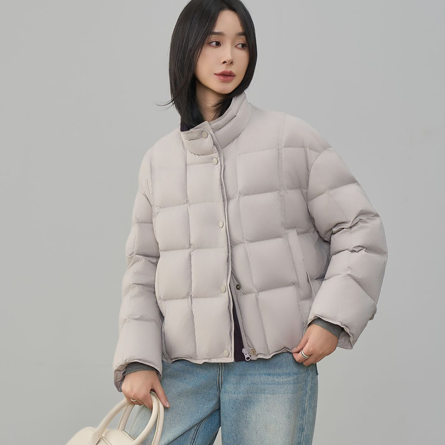 轻薄款宽松大码羽绒服女2025冬季新款立领韩版90白鸭绒羽绒服外套