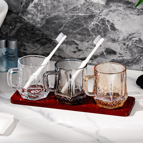 玻璃漱口杯大口径刷牙杯带把手牙刷杯子高颜值情侣洗漱杯家庭牙杯