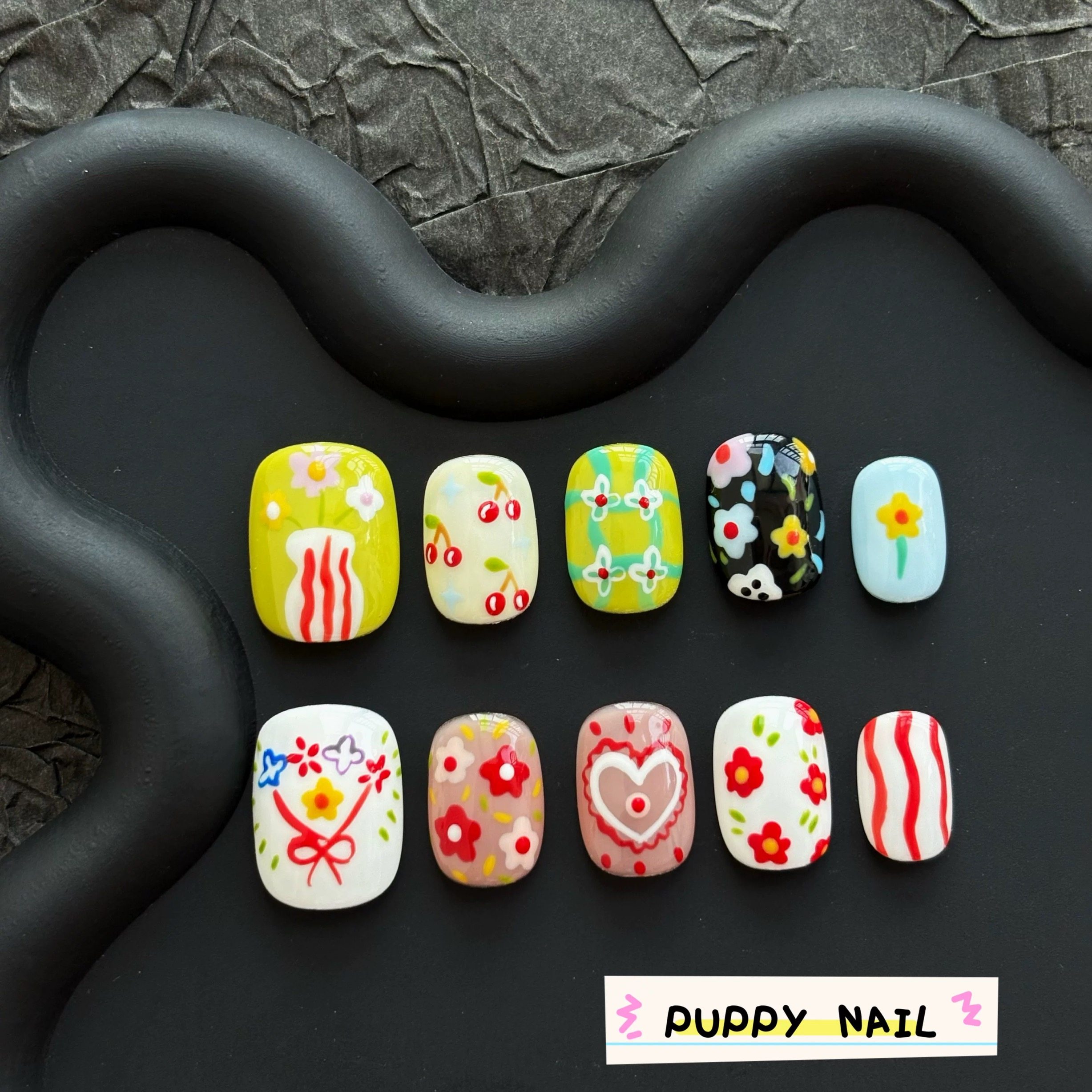 PUPPY家 春天手绘花朵美甲短甲穿戴甲多巴胺ins可爱卡通童趣碎花,彩妆/香水/美妆工具,穿戴甲/甲片,淘宝优惠券,粉丝福利购,淘宝优惠卷