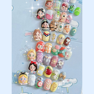 PUPPY家 手绘美甲贝儿白雪公主小美人鱼艾莎穿戴甲 公主10选2