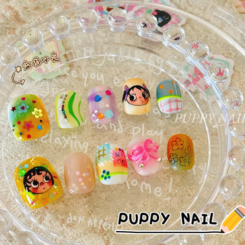 PUPPY家手绘水彩Y2K碎花穿戴甲