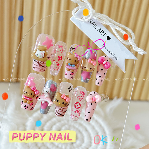 PUPPY家粉色豹纹kitty穿戴甲