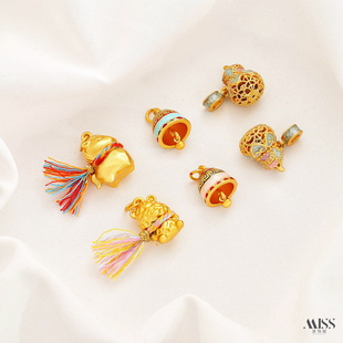 景泰蓝24K沙金保色葫芦铃铛大背头马锤纹小熊吊坠隔珠diy饰品配件