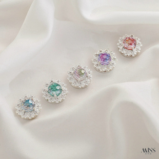 铜镀厚银镶嵌爆闪烟花切面锆石桃花多通隔珠diy手链项链串饰配件