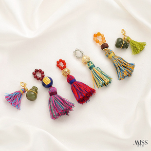 天然青金玛瑙和田玉葫芦玫瑰花球编绳流苏吊坠diy藏式文玩饰配件