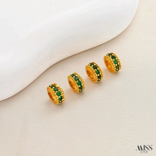 18K哑金保色大孔道环镶彩锆线束圈背云隔珠diy手串项链串饰品配件