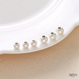 铜镀厚银色磨砂珠隔珠古法银珠圆珠子沙银散珠diy手链项链珠配件