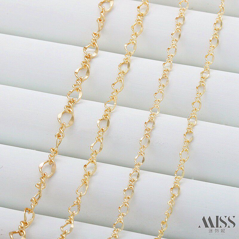 PLATED 14K REINFORCED COLOR-RETAINING GOLD FIGURE 8 CHAIN FLAT O PRESSED TWIST O WORD LOOSE CHAIN DIY BRACELET NECKLACE ACCESSORIES JEWELRY MATERIAL
