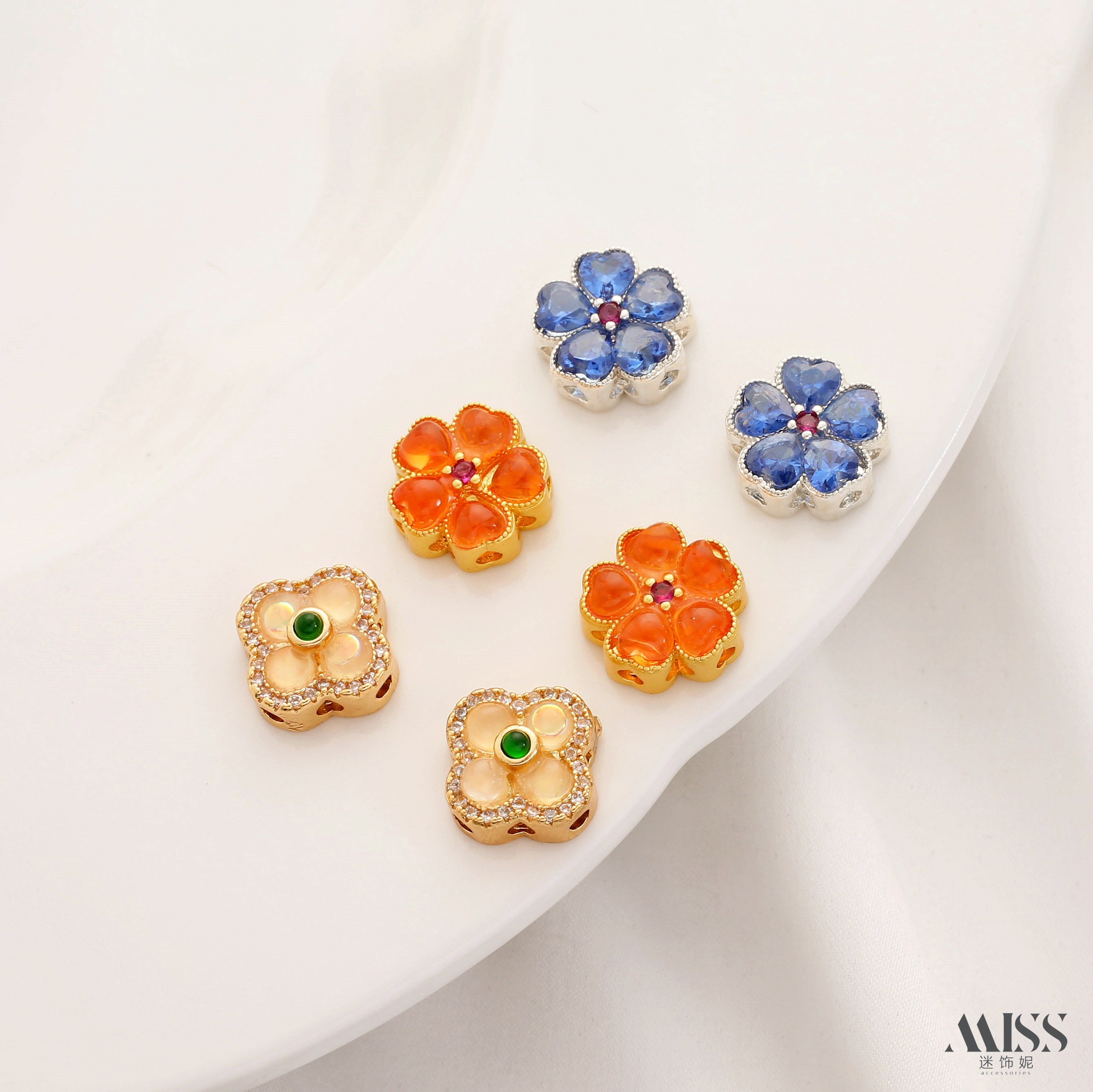 18K哑金保色镶锆石桃花隔珠仿玉冰种四叶草樱花转运珠diy饰品配件,饰品/流行首饰/时尚饰品新,其他DIY饰品配件,淘宝优惠券,粉丝福利购,淘宝优惠卷