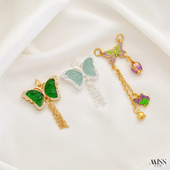 18K哑金保色流苏蝴蝶吊坠花苞彩蝶套装 diy手工项链挂件吊饰品配件