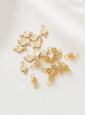 镀14k保色金切面爱心双吊镂空吊球手工diy饰品手链项链耳饰小配件