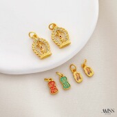 18K沙金哑金锆石降魔金刚杵招财纳福六字箴言吊坠提溜diy吊饰配件